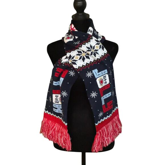 Miller Lite Beer Holly Jolly Winter Scarf Ugly 2020 Christmas Holiday Party - Picture 2 of 9